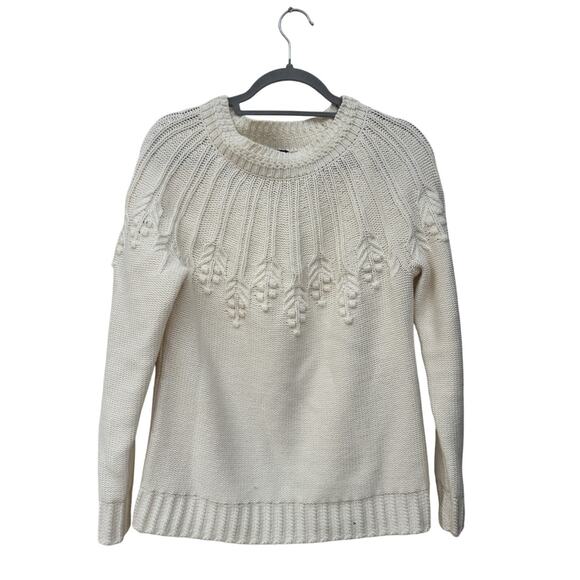 Talbots Cream Sweater,‎ White Branch & Berries, Textured, Monochromatic, Sz S - Picture 1 of 6